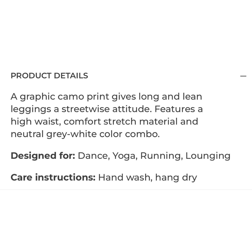Women’s Werk Dance-wear White Camo Leggings XS - Picture 11 of 11